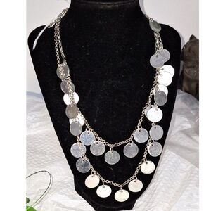 A Double Layered Silver Disc Women's Necklace Coin Statement Cocktail Evening